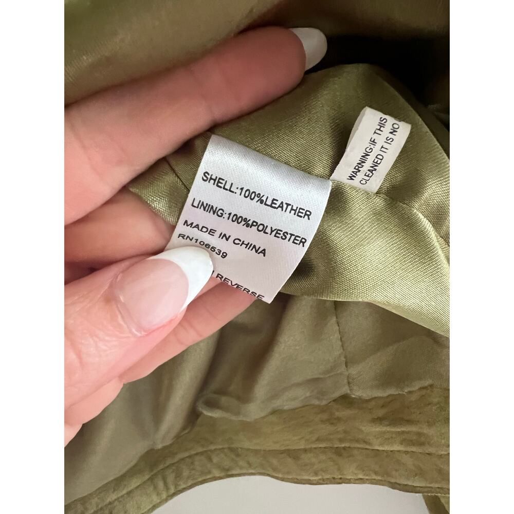Provence D'amour Light Green & Brown Zip Up Leather Jacket Size Medium JL - Picture 7 of 9